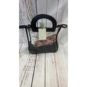 A New Day Clear Tote Bag with‎ Floral Pouch Black Handles